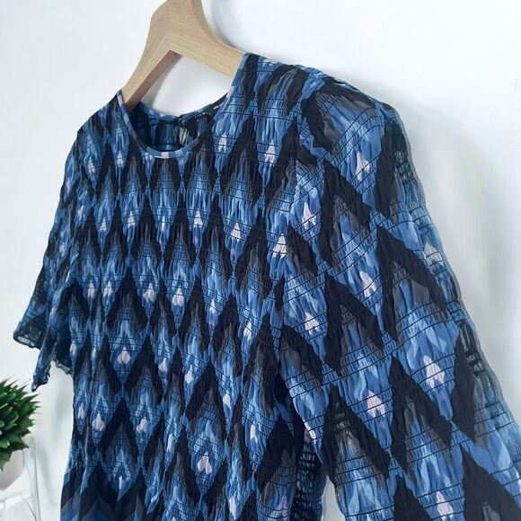 Club Monaco Luceenie Abstract-Print Ruched Peplum Top - Picture 6 of 10